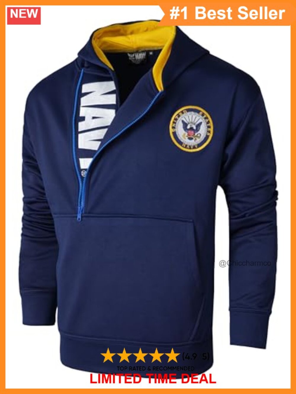 Officially Licensed U.S. Navy Half Zip Hoodie 100% Polyester Fleece Men's
